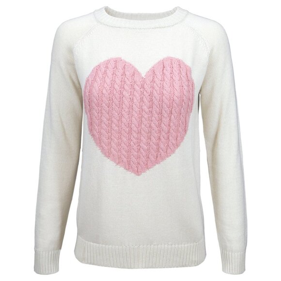 Coquette Heart Cable Knit Pullover Sweater, Round Neck - Picture 2 of 6